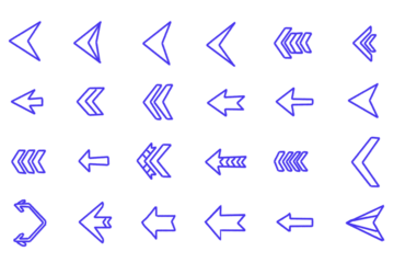Collection of diverse blue arrow icons pointing left, ui elements