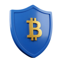 Obraz premium Bitcoin symbol on a blue shield 3D render cryptocurrency security concept