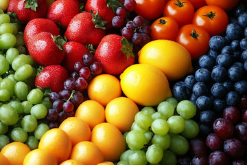 Generative AI illustration of a mix of fresh and juicy organic fruits