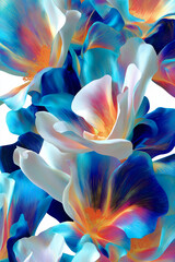 Abstract Floral Fusion background with a surreal twist. Geometric shapes seamlessly meld with vibrant flowers in shades of pastel pink soft colirs, smoothy design