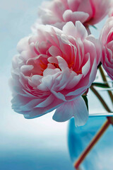 Abstract Floral Fusion background with a surreal twist. Geometric shapes seamlessly meld with vibrant flowers in shades of pastel pink soft colirs, smoothy design