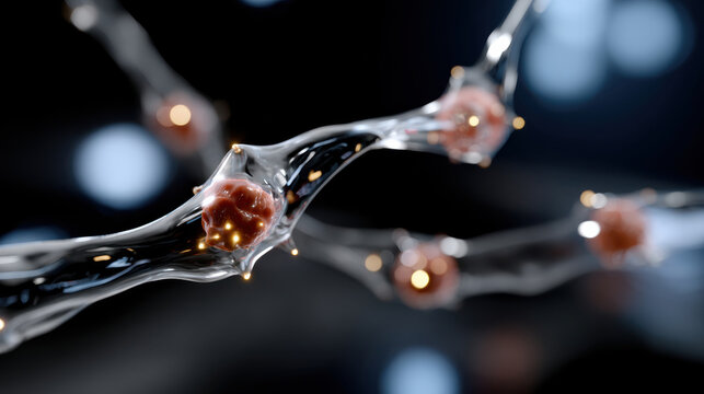 An intricate close-up rendering of a molecular structure showcases scientific exploration, highlighting innovation and the microscopic world with a sleek aesthetic.