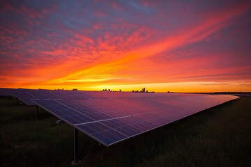 Generative AI image of close up view of solar panels capturing sunlight to generate renewable sustainable clean energy