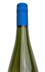 A Green Wine Bottle With Blue Cap isolated on a white background