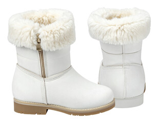  Single White Sheepskin Boot with Fluffy Interior, isolated on transparent background