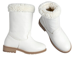  - Single White Sheepskin Boot with Fluffy Interior, isolated on transparent background