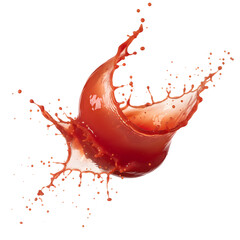 Vibrant Red Liquid Splash Frozen Mid Air with Tiny Droplets Extending Outward