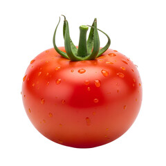 Vibrant Red Tomato With Water Droplets Studio Shot Isolated On White Background