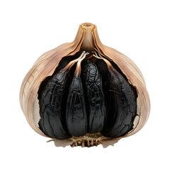 Whole Black Garlic Bulb With Outer Layers Peeled Revealing Dark Center