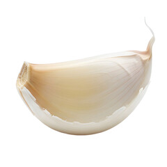 Single Raw Garlic Clove With White Paper Skin Isolated On White Background Studio Shot