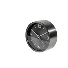Black desk clock showing the time isolated on transparent background the clock has a simple design with a dark face and silver hands, making it easy to read