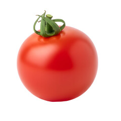 Single Red Ripe Tomato With Green Stem Isolated On White Background Studio Shot