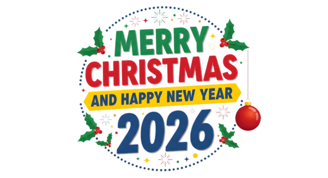 Cartoon santa claus holding happy christmas banner isolated on transparent background