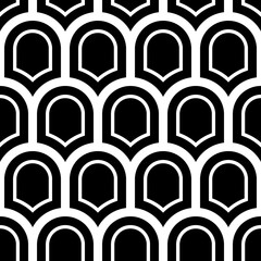 Japan traditional ethnic embroidery ornament with repeated scallops. Fish scale. Repeat scallop background. Seamless surface pattern design with scales. Ancient japanese sashiko uroko motif. Squama. © funkyplayer