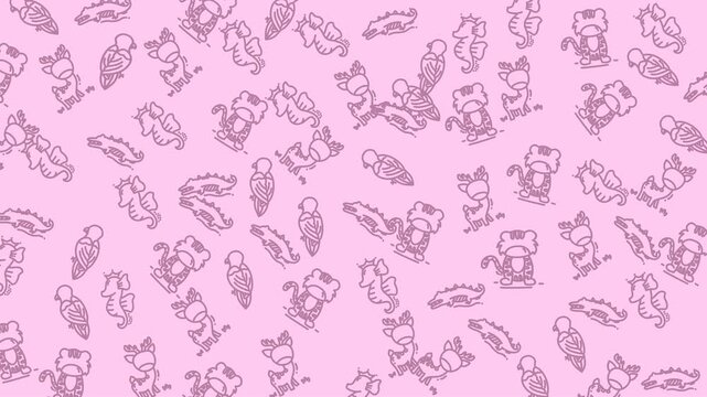 animals seamless doodle pattern animation with pink background