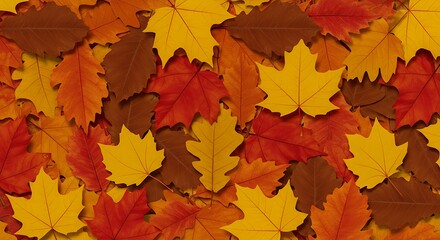 Fototapeta premium Vibrant Autumn Leaves Background with Red, Orange, and Yellow Foliage.