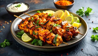 Delicious Indian Chicken Tikka Skewers.