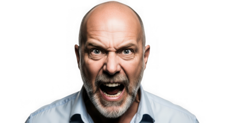 Angry senior man yelling fiercely with intense facial expression