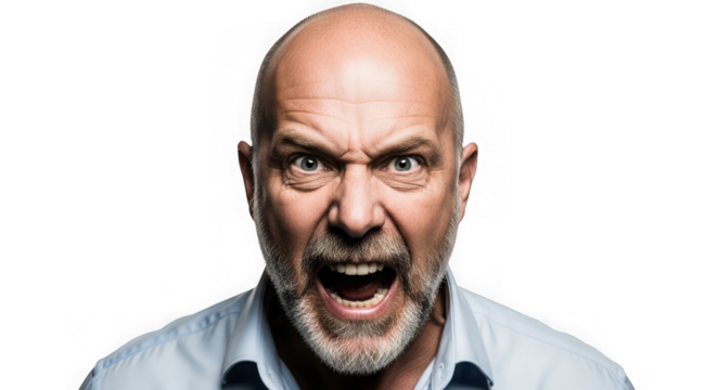 Angry senior man yelling fiercely with intense facial expression