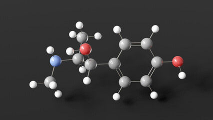 oxilofrine molecule 3d, molecular structure, ball and stick model, structural chemical formula stimulant drug