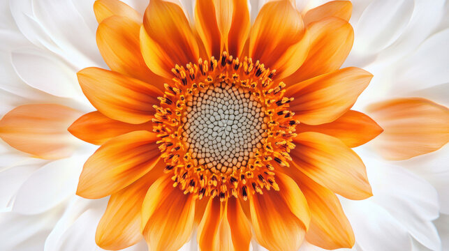 Vibrant orange and white flower macro, perfect for nature and design projects. macro shot captures the intricate details and beauty of a colorful flower, ideal for various creative uses.