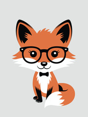 Smart little cartoon fox with round spectacles and a bow tie.
