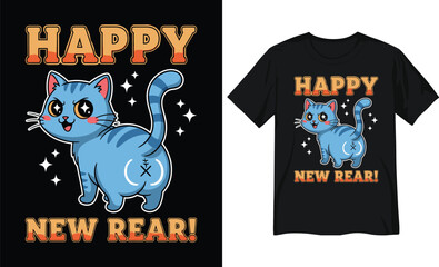 Happy New Rear! Cute Blue Cat Sticker Graphic