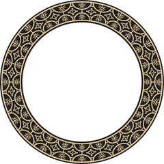 Vector round gold with black border, frame, Pompeii ring. Circle Neopolitan ornament. Art of Ancient Rome.
