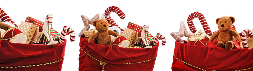 Set of Christmas Gifts and Toys in an Insulated Santa Claus Bag