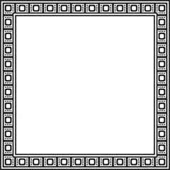 Vector black monochrome square Egyptian ornament. Rectangle, frame, ancient Egypt.Pattern of lotus flowers and sun. Template for stained glass