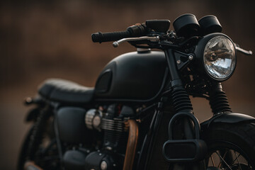 Motorcycle resting on its stand with blurred horizon and freedom rising