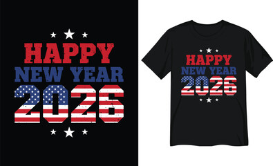 Patriotic Happy New Year 2026 American Flag Typography Design
