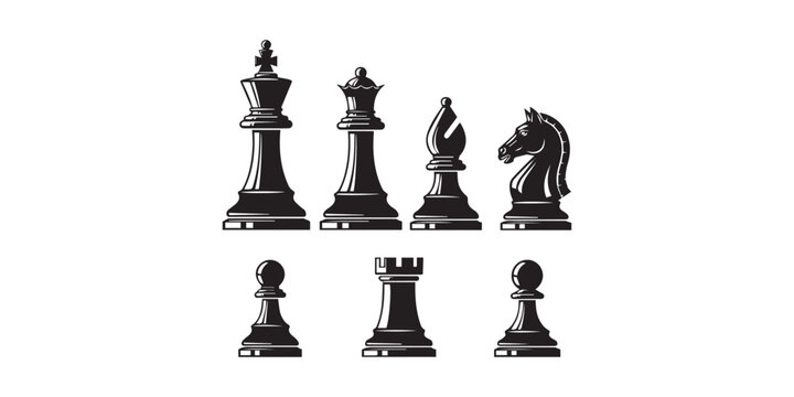 Set of chess vector icons. Black silhouette with chess. King, queen, pawn, horse and rook. Vector 10 Eps.
Set of chess vector icons. Black silhouette with chess. King, queen, pawn, horse and rook.