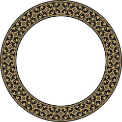 Vector round gold and black ancient Russian ornament. Slavic border, frame. Circle, ring. Painting of the royal chambers.