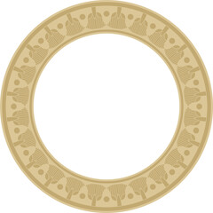 Vector golden round Egyptian ornament. Circle, frame, ring of ancient Egypt.Pattern of lotus flowers and sun