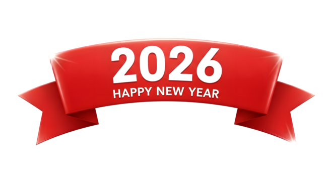 Red ribbon with 2026 happy new year isolated on transparent background - Powered by Adobe