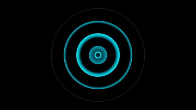Radio wave signal, radar and search visualization. Neon glowing audio waveforms, radial music and sound waves. Neon radial pulsation lamp.