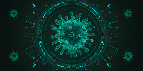 Futuristic teal virus in digital analysis view