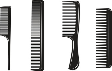 Set Of Four Silhouette Hair Combs Vector Illustration