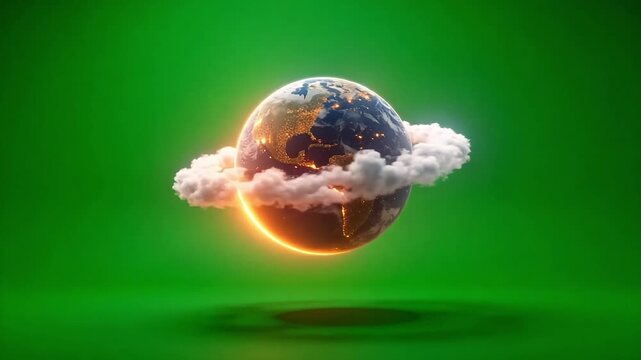 Dynamic earth globe with glowing lights rotating against green screen perfect for motion graphics or visual effects projects and sustainability videos - Powered by Adobe