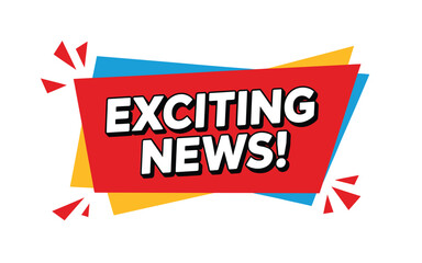 Bold red banner announcing exciting news with colorful accents