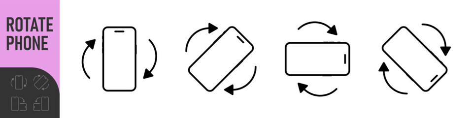 Rotate smartphone icon. Turn your mobile phone. Device rotation symbol. Rotate phone icon set vector illustration for web site or mobile app. Vector color illustration