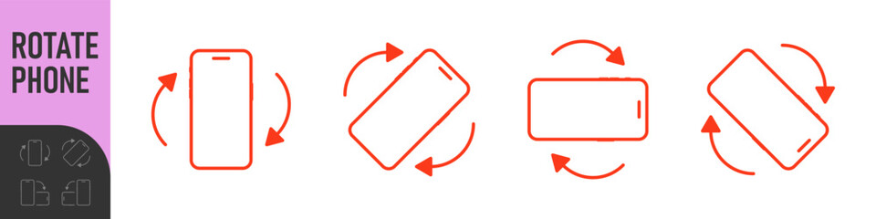 Rotate smartphone icon. Turn your mobile phone. Device rotation symbol. Rotate phone icon set vector illustration for web site or mobile app. Vector color illustration