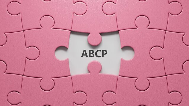 Word abcp on puzzle pieces with missing pieces with copy space.close up of puzzle pieces with missing pieces,Business Concept.3D rendering.