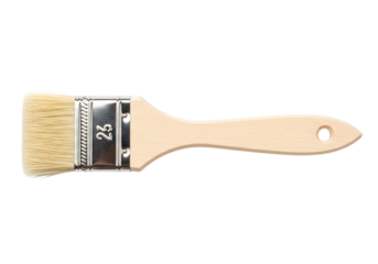 Paint brush with wooden handle, isolated on transparent background