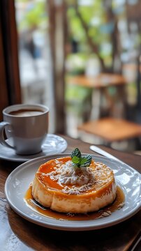 Plate of banh khoai mi nuong cassava cake with tea. Vietnamese cuisine