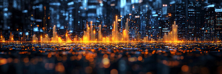 Business growth with golden bars rising in a cityscape Generative AI