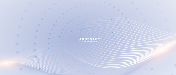 Soft Blue Abstract Background With Flowing Lines And Particle Dots.