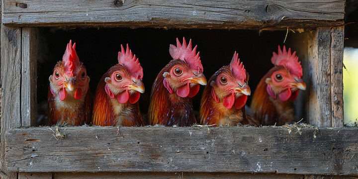 Chickens in coop waiting during avian health alert Generative AI