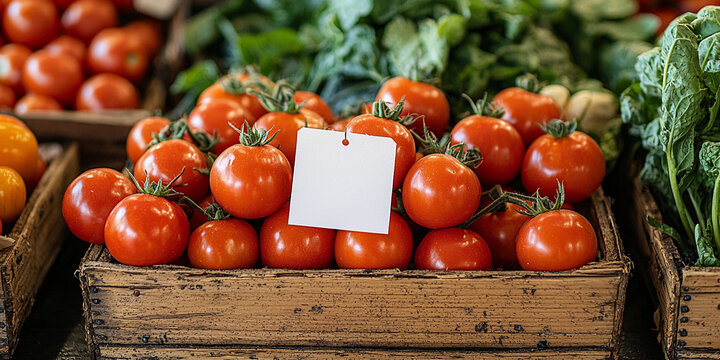 Fresh tomatoes and vegetables in a market stall display Generative AI